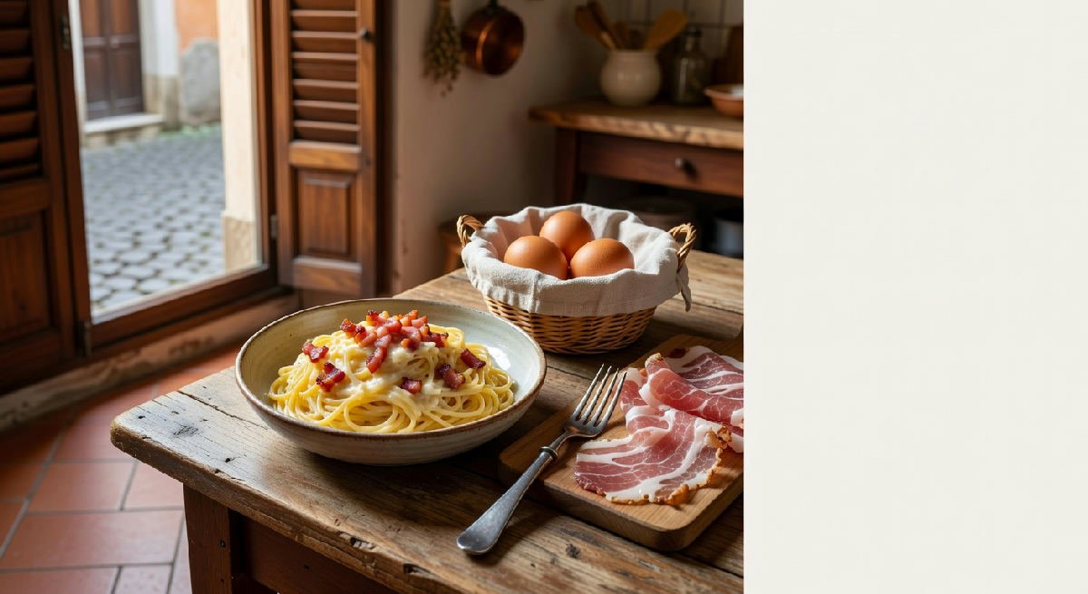 Pasta carbonara met pancetta en verse eieren